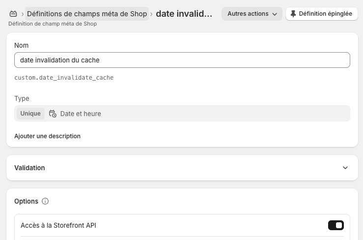 Shopify metafield : Définition de champ méta Shop